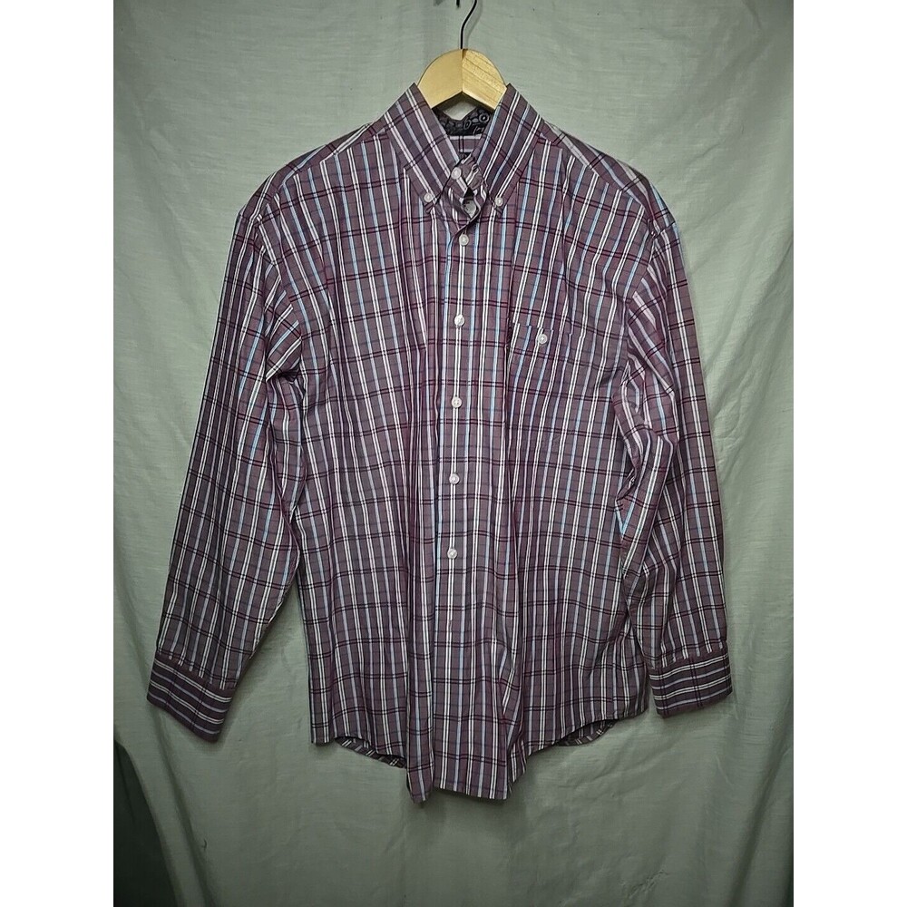 George Strait Wrangler Long Sleeve Button Shirt Plaid Maroon/white/blue - Sz Med